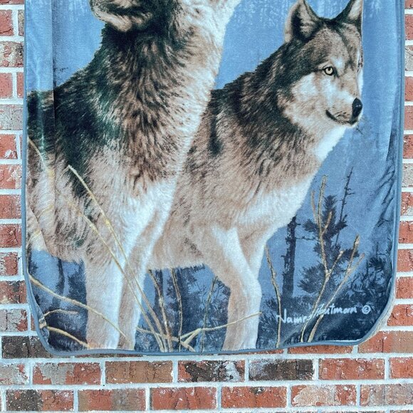 James Hautman 50" x 65" Howl At The Moon Fleece Wolf Throw Blanket Cabin Nature - Picture 3 of 8